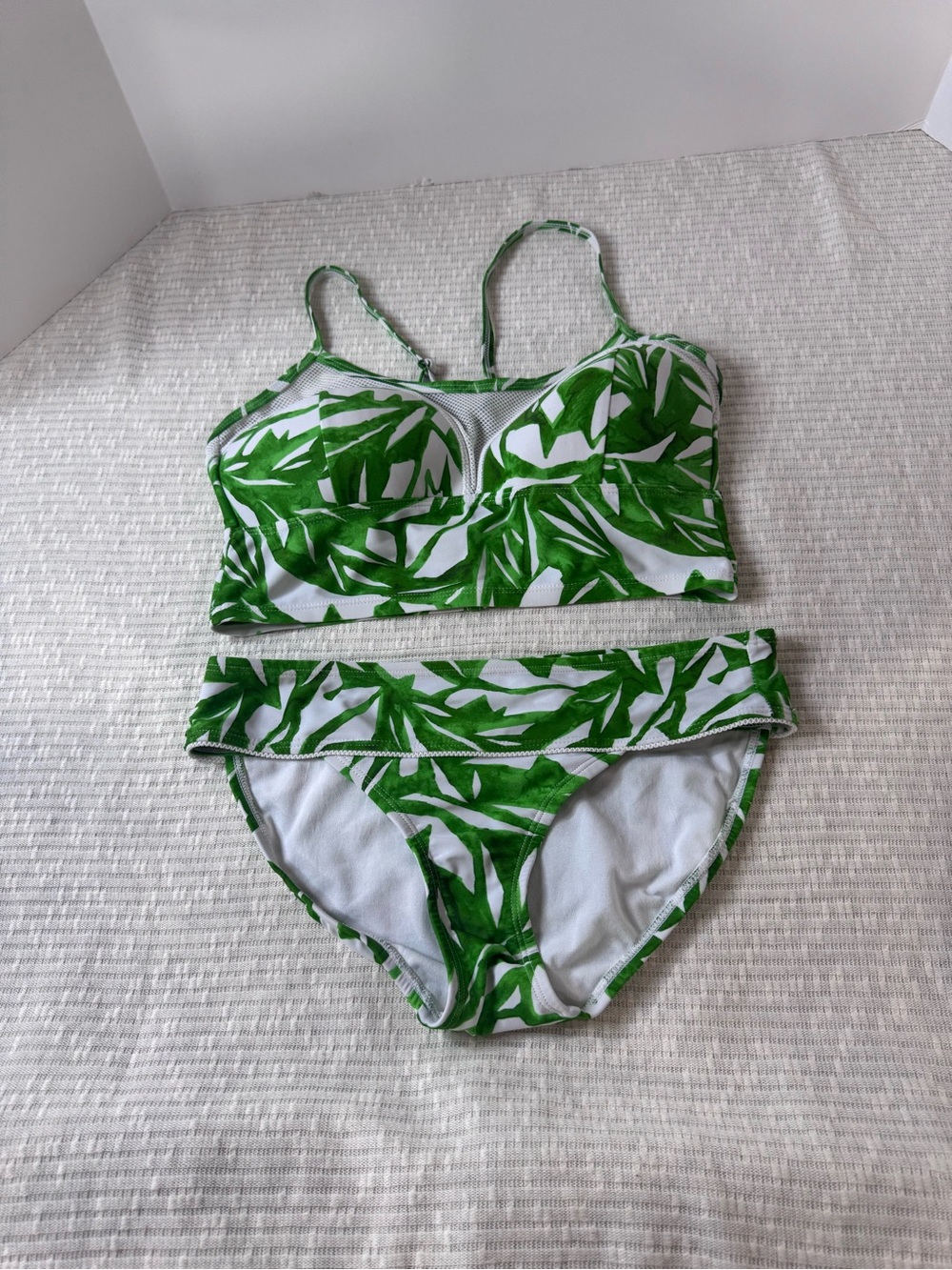 Athleta Green Tropical Palm Print Bikini Set Small Mesh Longline Swim set